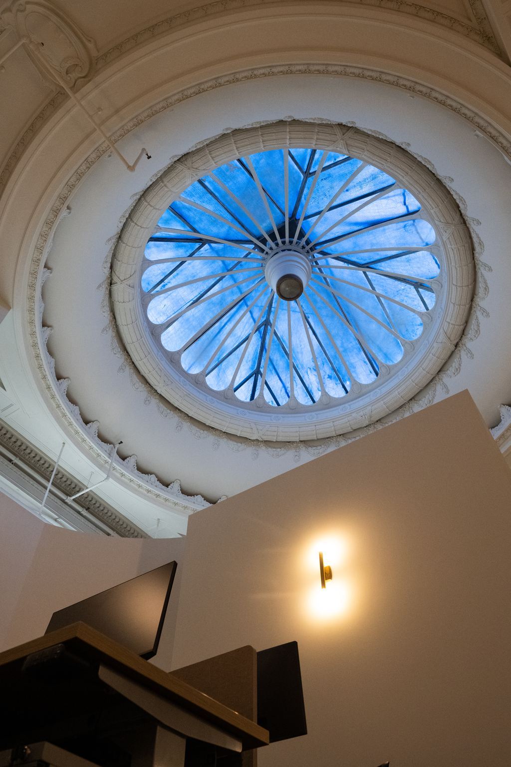 Dome skylight with the original plaster ring in a former bank, Clement St, San Francisco